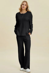 Trendsi Double Take Full Size Cable-Knit Long Sleeve Top and Pants Set -
