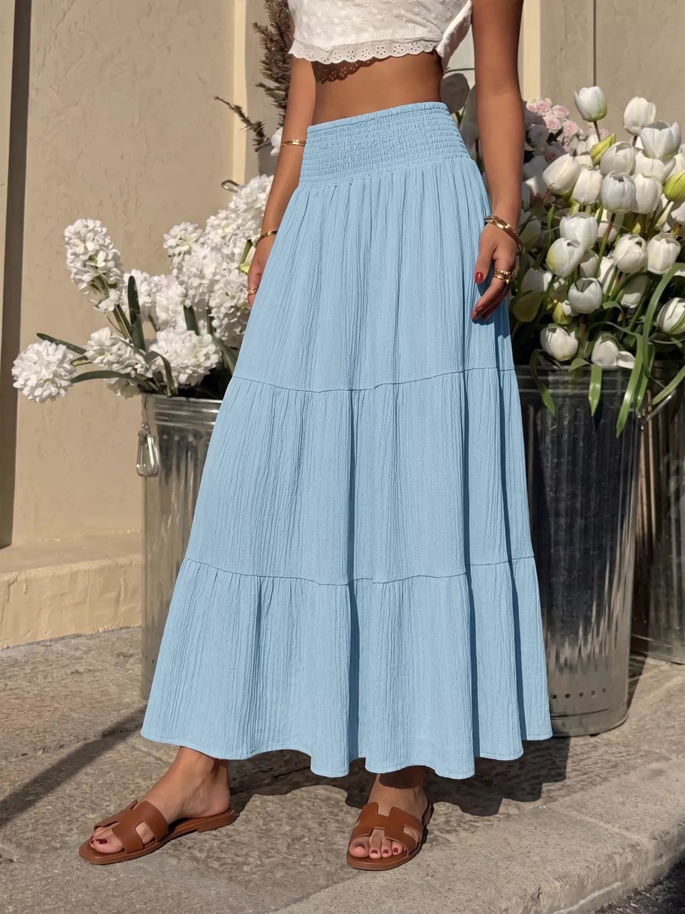 Trendsi Tiered Flowy Maxi Skirt -