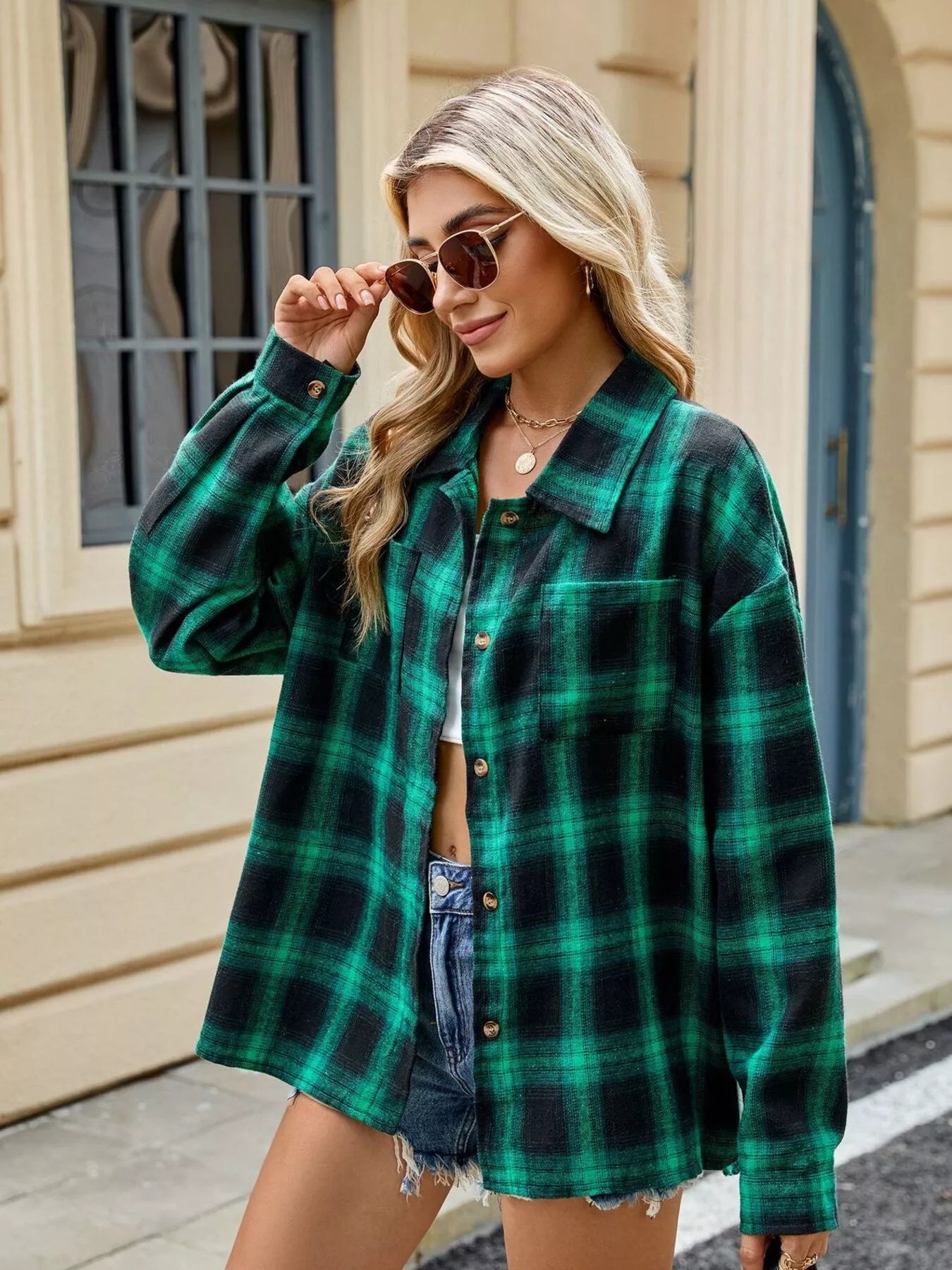 Trendsi Plaid Button Up Shirt -