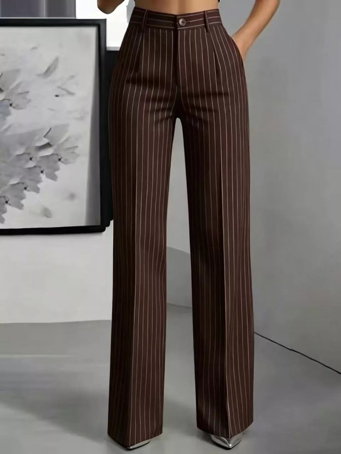 Trendsi High-Waisted Striped Wide-Leg Pants -