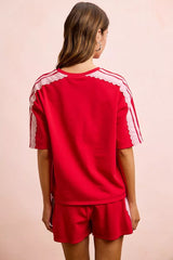 Trendsi BiBi French Terry Side Lace Detail Short Sleeves Top -
