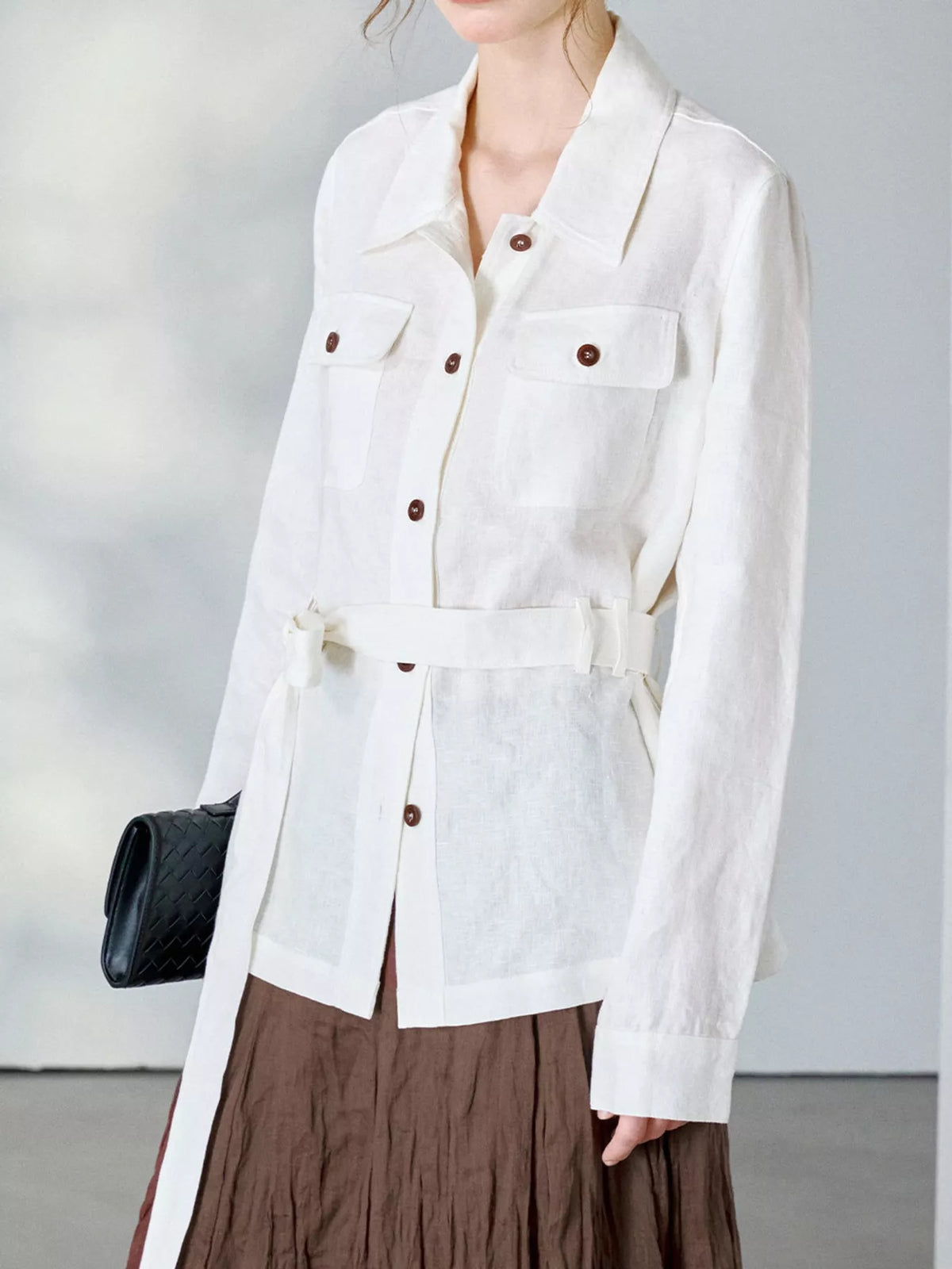 Belted shacket, white belted shacket side