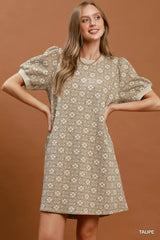 Trendsi Umgee Floral Textured Puff Sleeve Mini Dress -