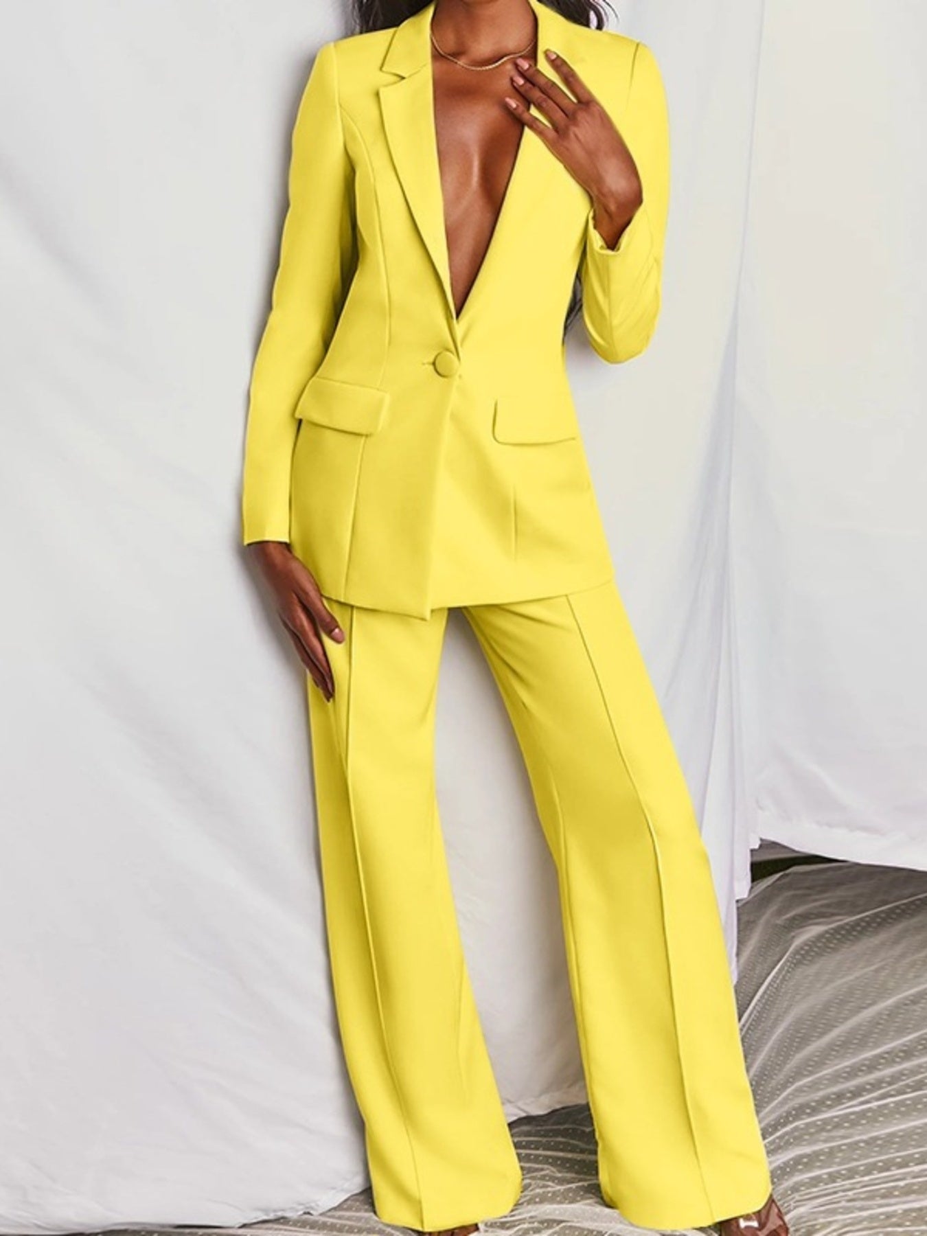 Trendsi Full Size One Button Blazer and Wide-Leg Pants Set Plus Size -