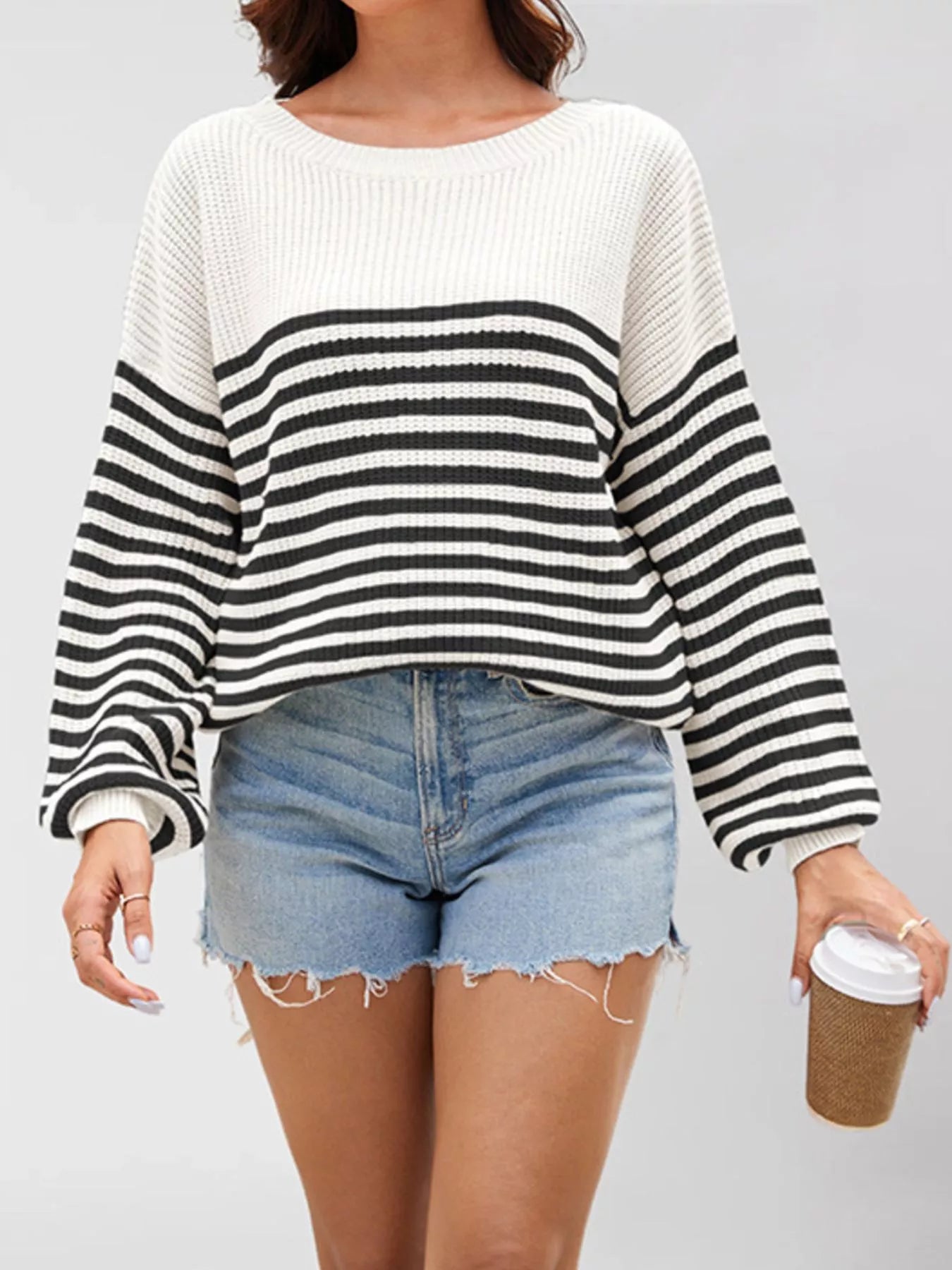 Trendsi Striped Knit Long Sleeve Sweater -