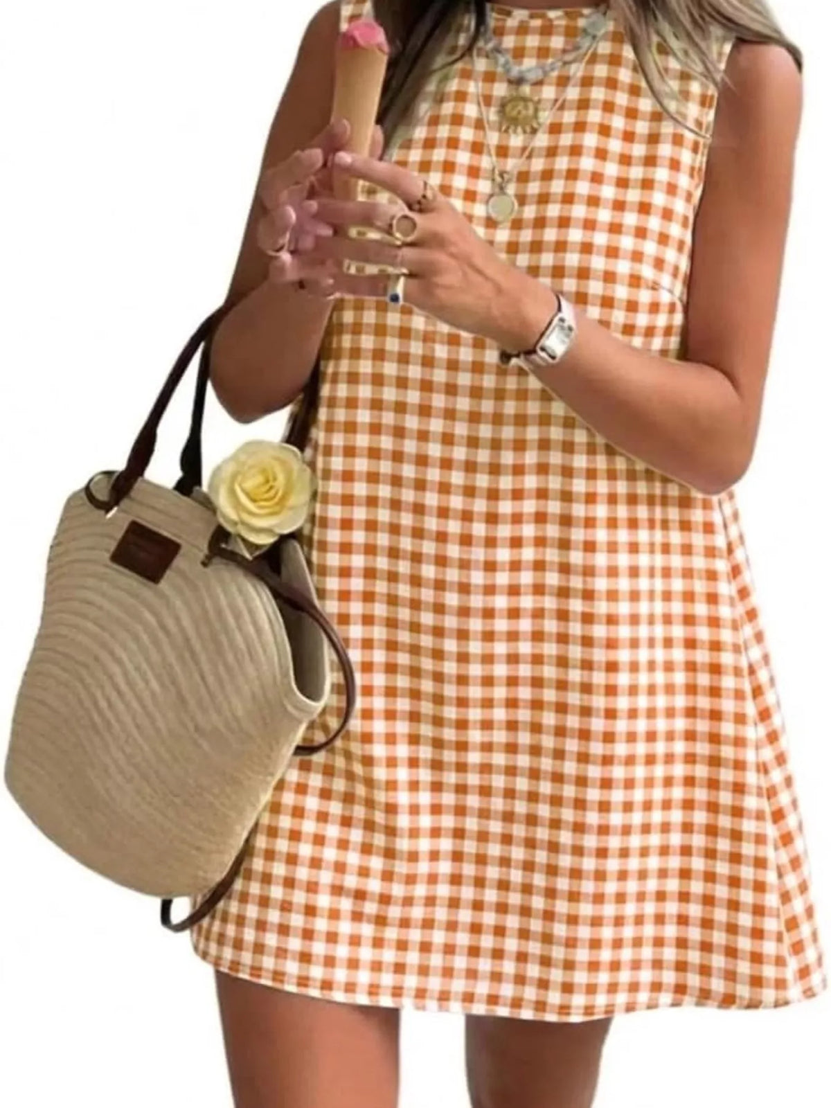 Trendsi Gingham Sleeveless A-Line Mini Dress -