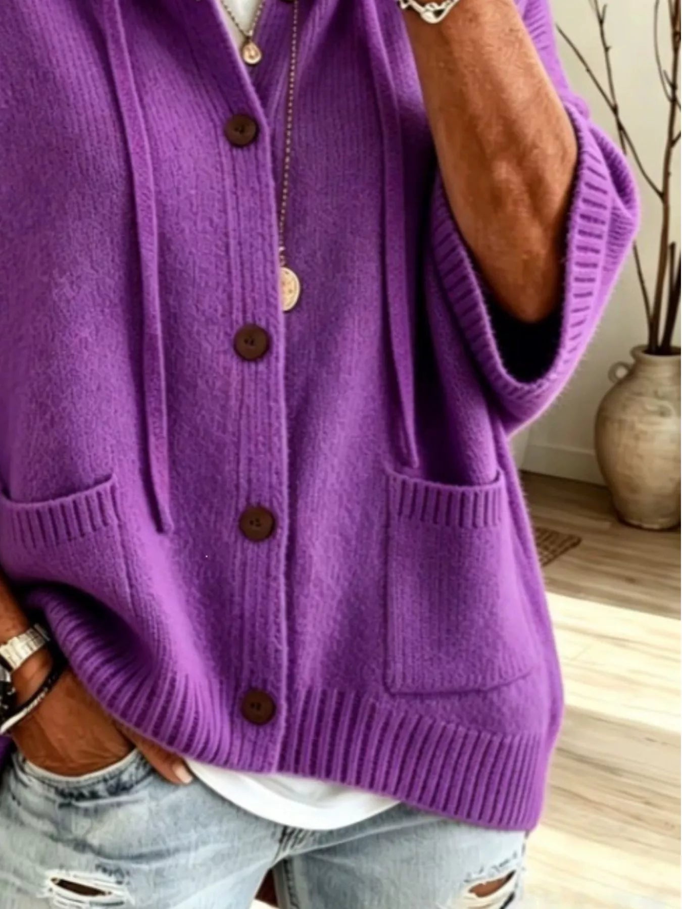 Trendsi Hooded Button-Down Knit Cardigan -