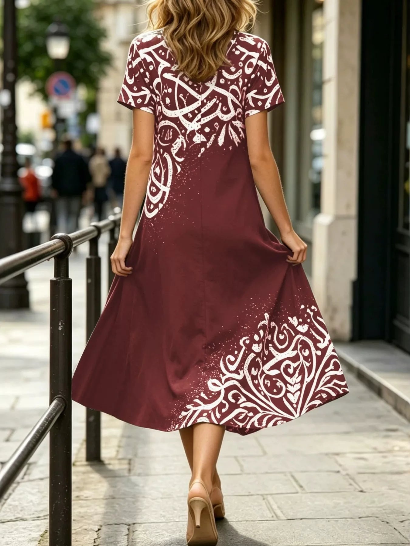 Trendsi Printed Short Sleeve Midi Dress -