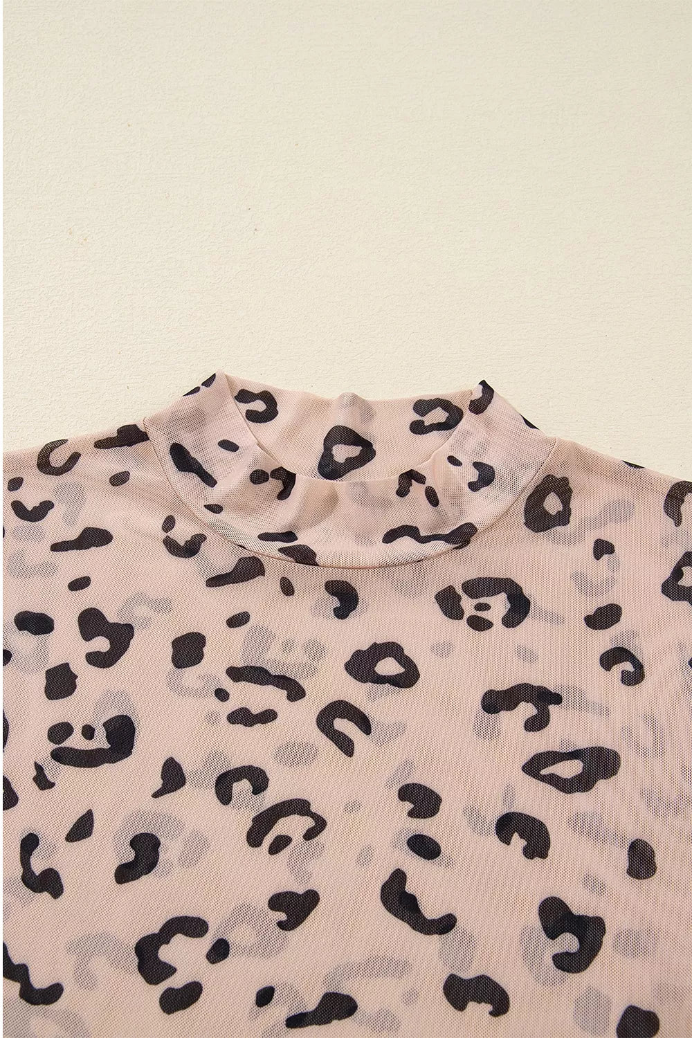 Trendsi Mock Neck Sheer Mesh Leopard Long Sleeve Bodysuit -