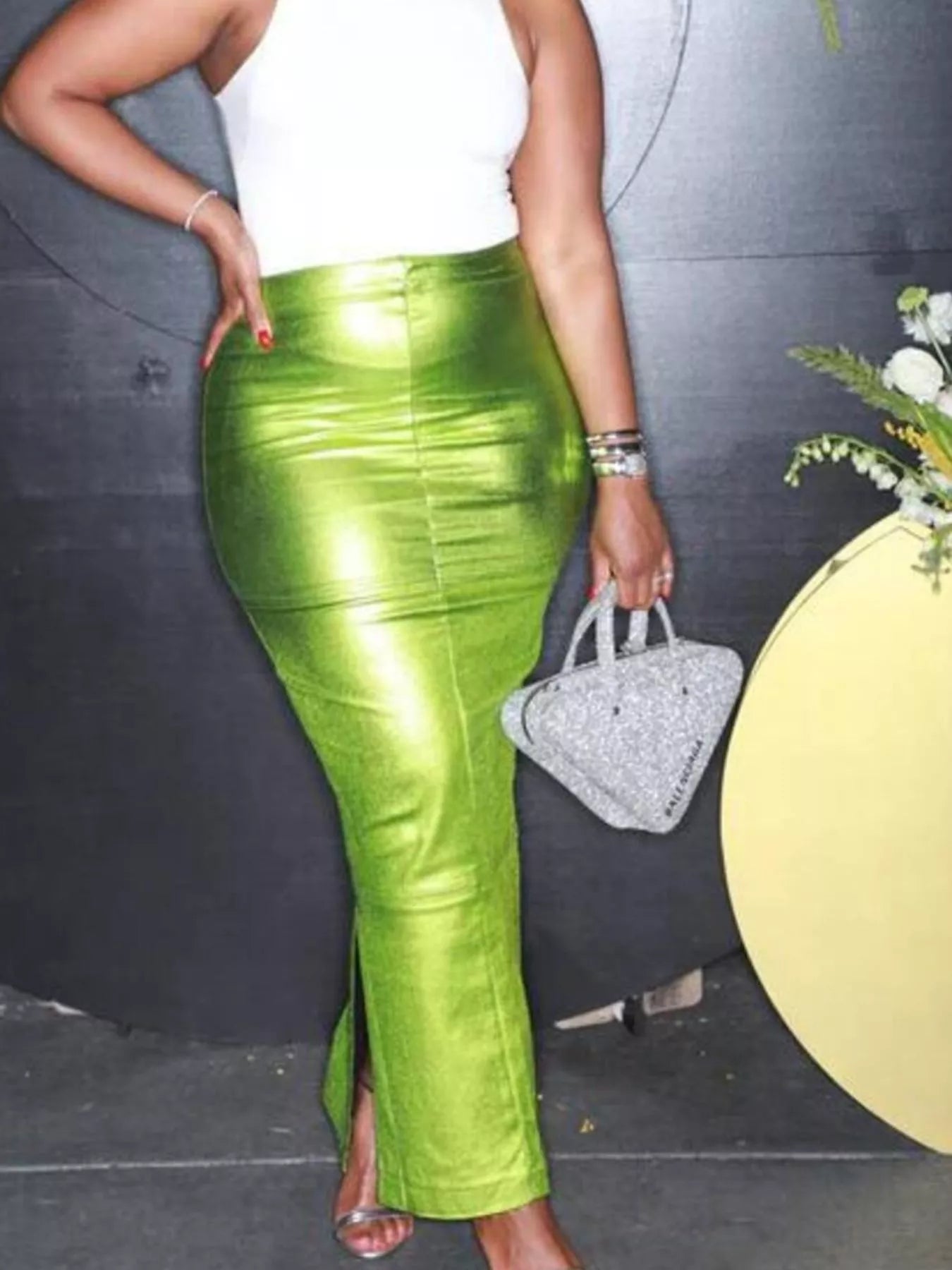 Trendsi Shimmering Side Slit Bodycon Maxi Skirt -