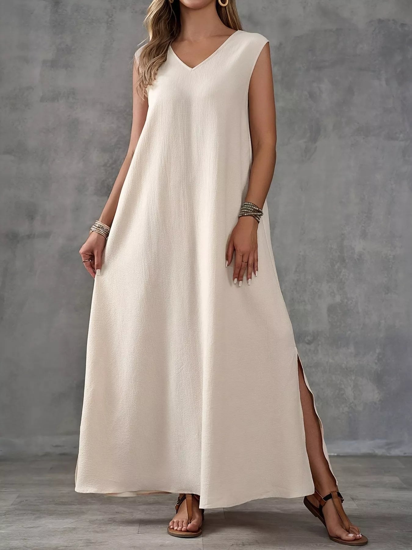 Trendsi Sleeveless V-Neck Side-Slit Maxi Dress -