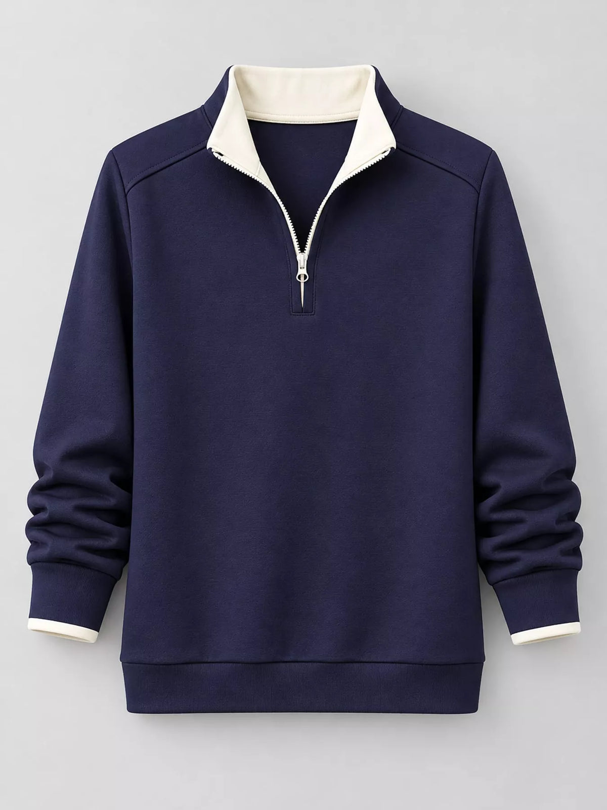 Quarter-Zip Sweatshirt with Contrast Collar in navy blue
