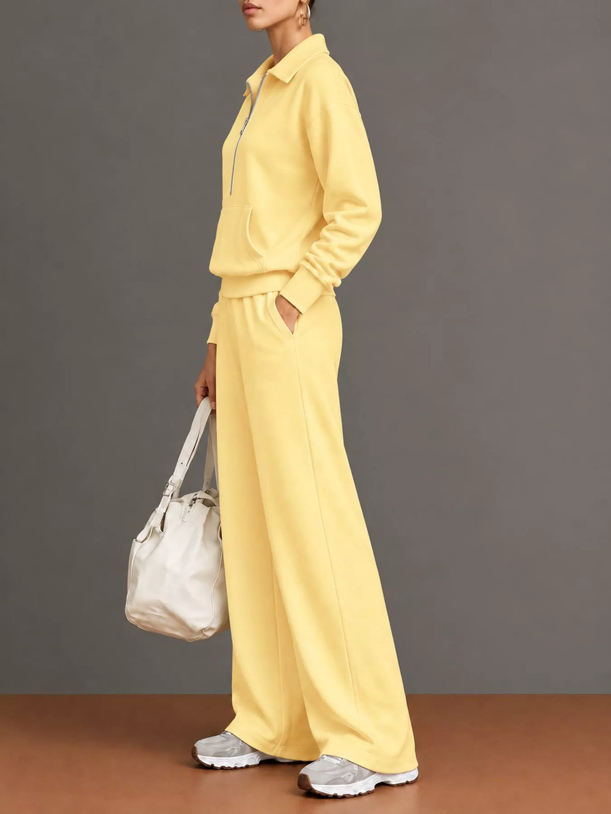 Half Zip Long Sleeve Top and Pants Set — side view