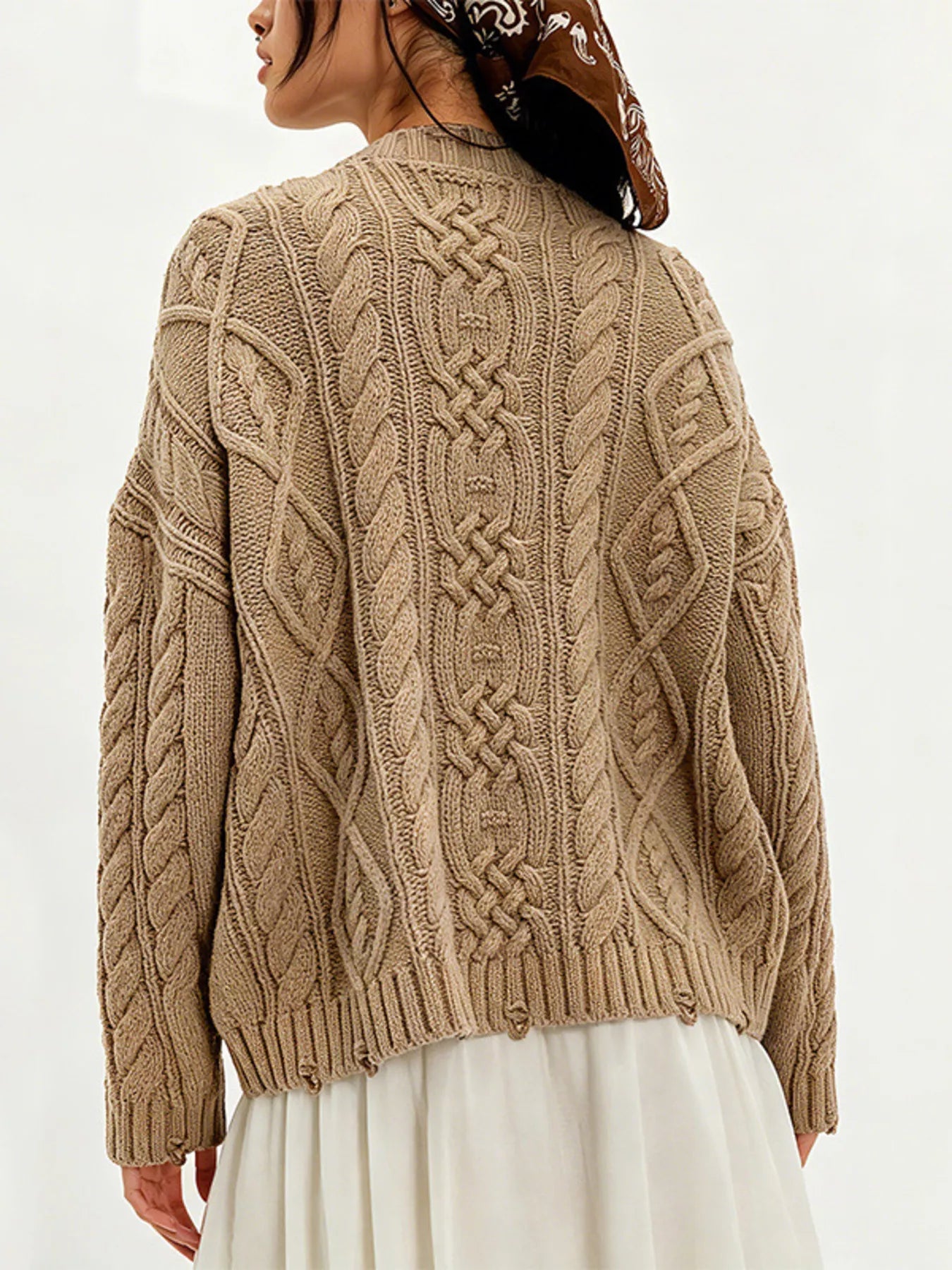 Trendsi Cable-Knit Sweater with Front Pockets -