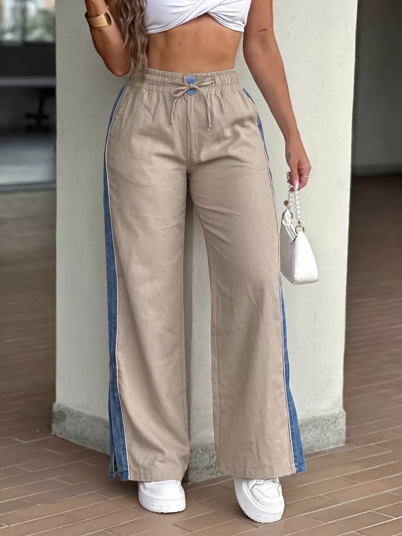 Trendsi Contrast Side Panel Wide Leg Pants -