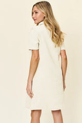Trendsi Double Take Full Size Texture Collared Neck Short Sleeve Dress -
