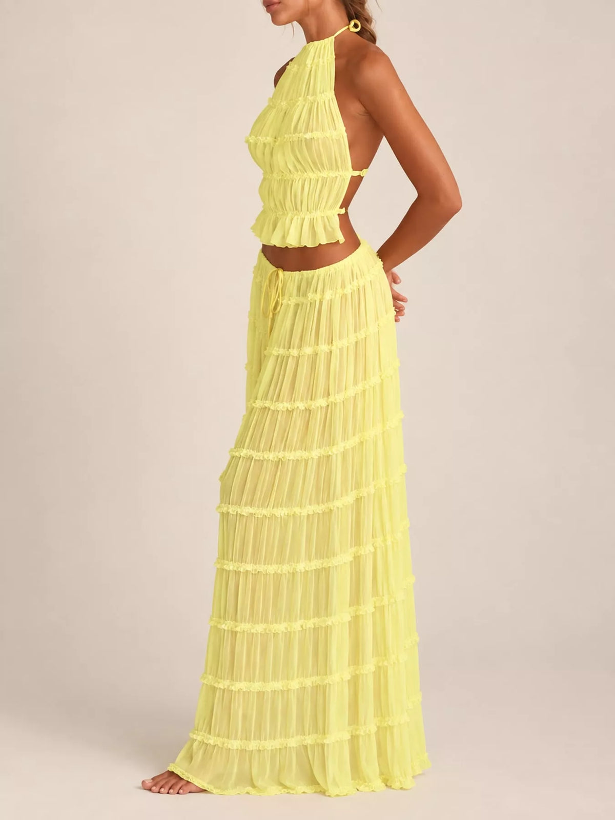 Halter top and skirt set, yellow side