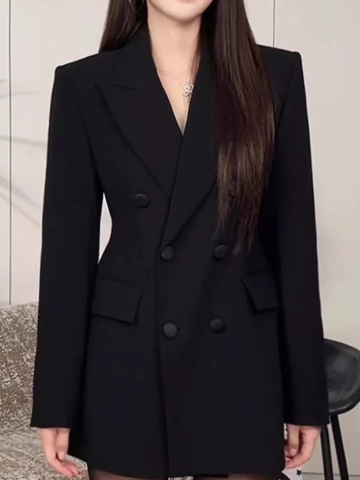 Double-breasted blazer, black front