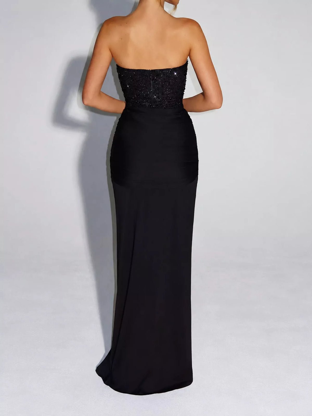 Strapless Sequin Corset Maxi Dress, back view