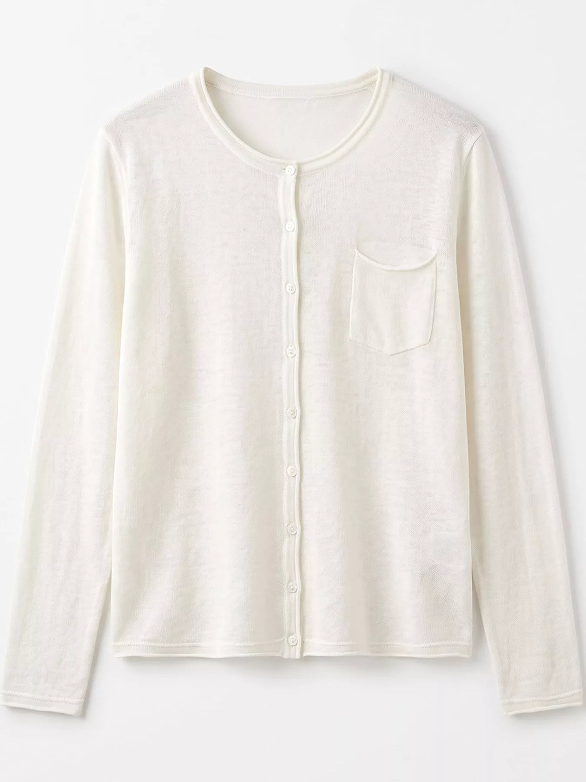Round neck long sleeve cardigan, product view