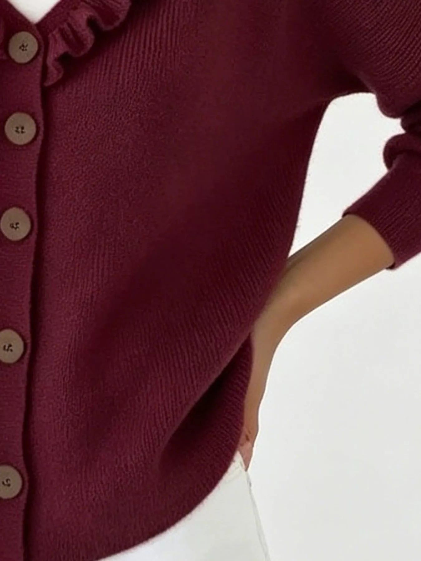 Trendsi Ruffled Neckline Button-Up Cardigan -
