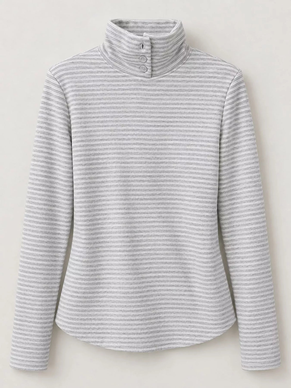 Light Gray striped mock neck button-detail long sleeve t-shirt