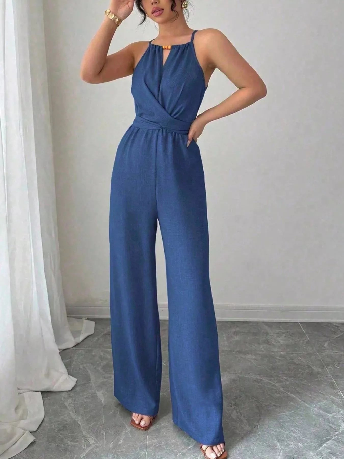 Trendsi Sleeveless Tie Waist Wide-Leg Jumpsuit -