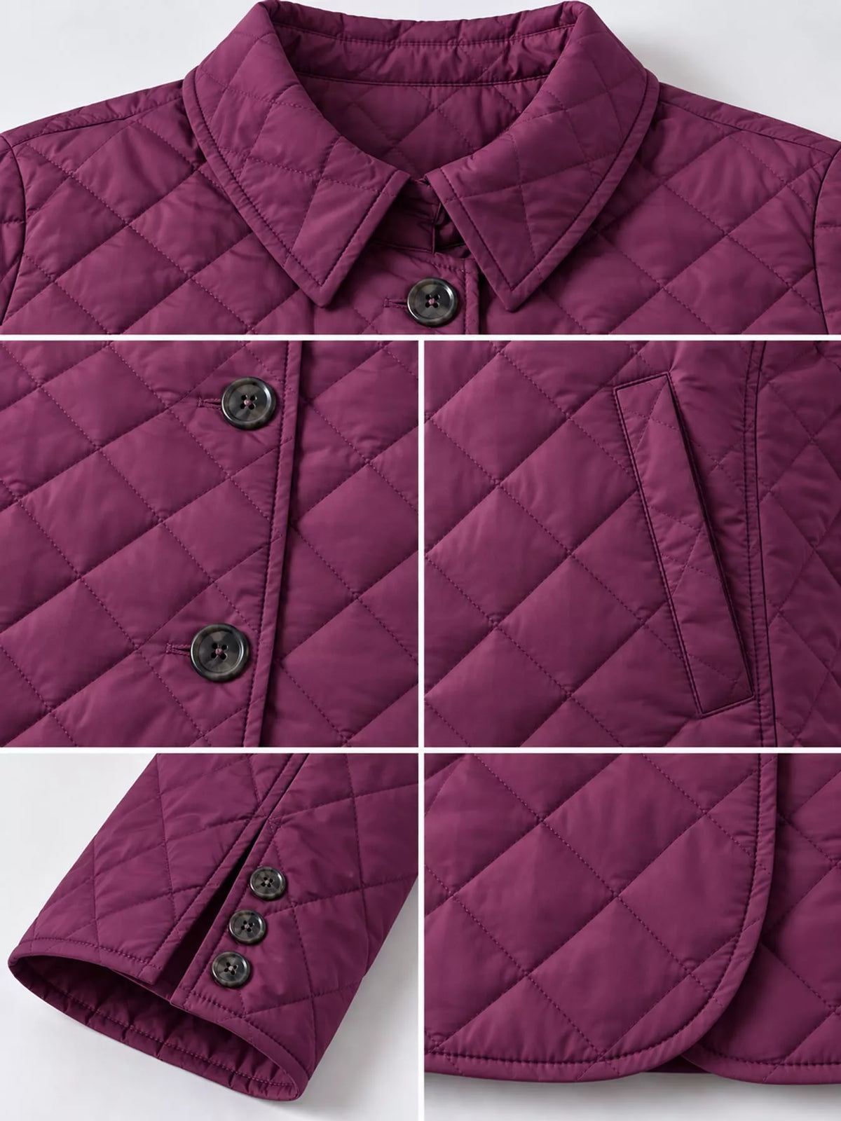 Quilted Lightweight Button-Down Jacket — garment construction details