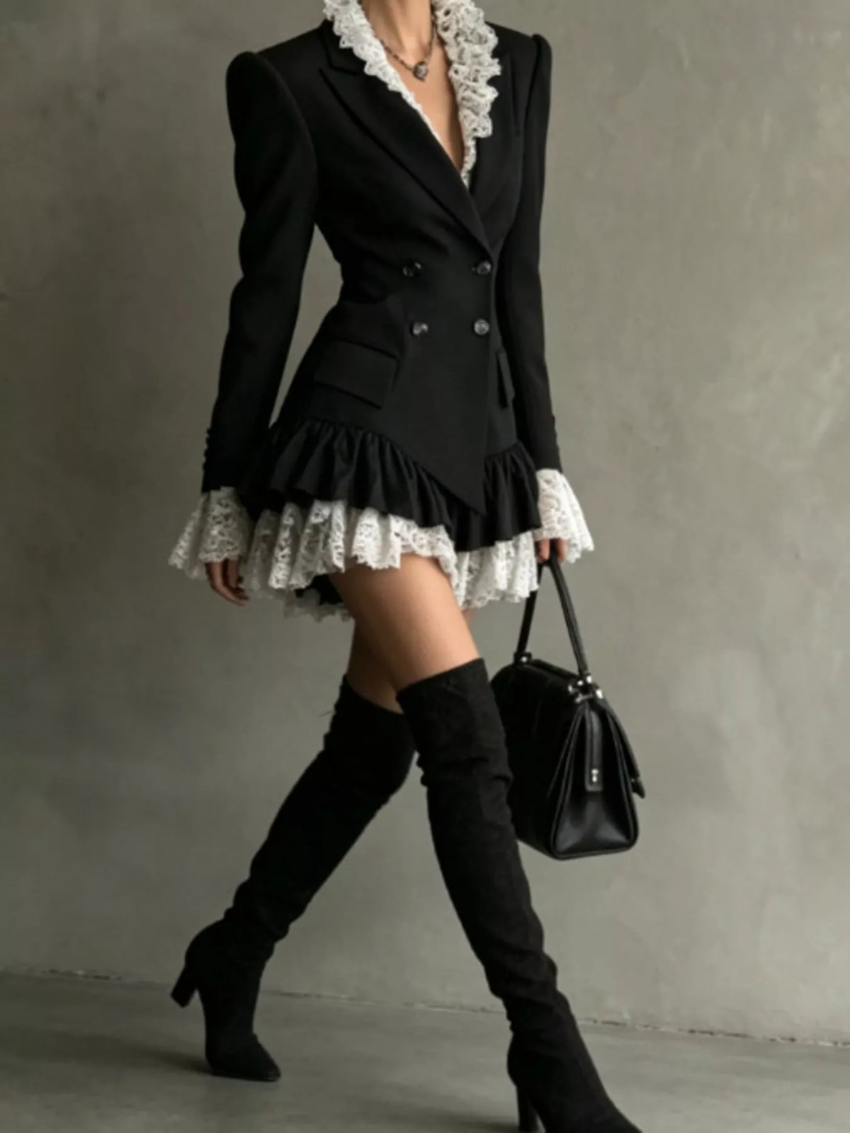 Collared long sleeve mini dress, side view