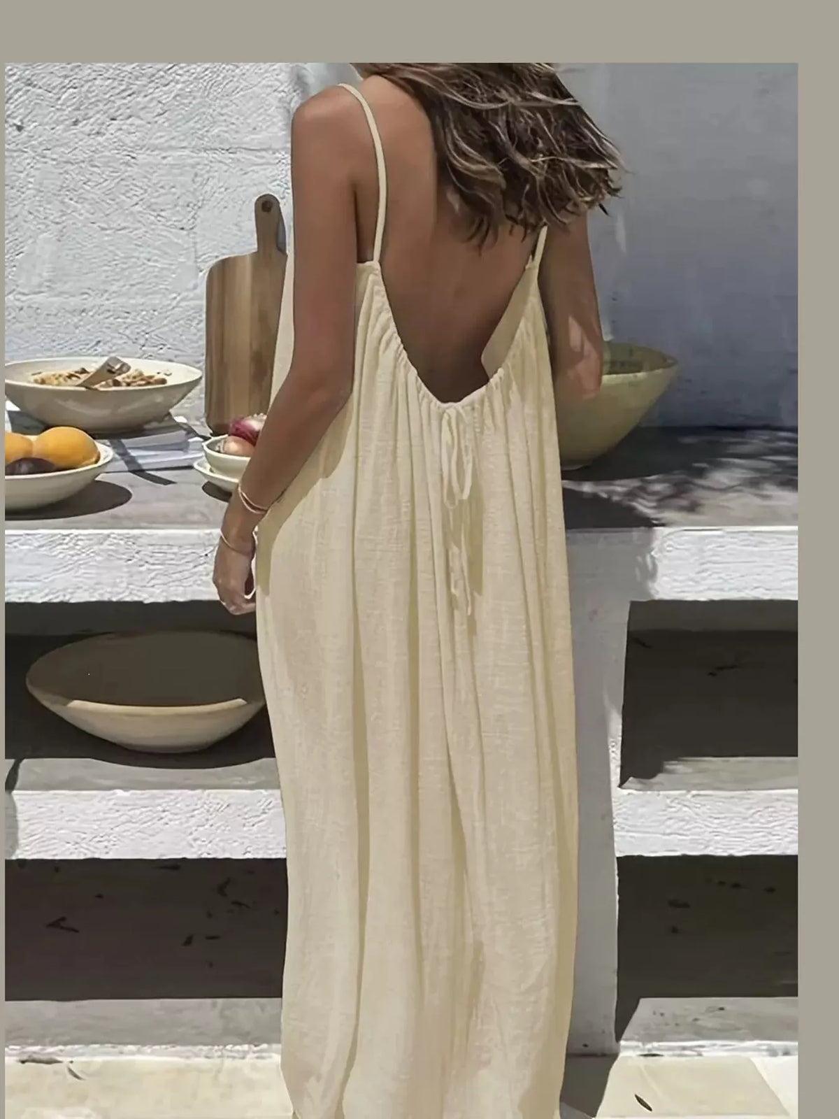 Backless Spaghetti Strap Maxi Dress — back view