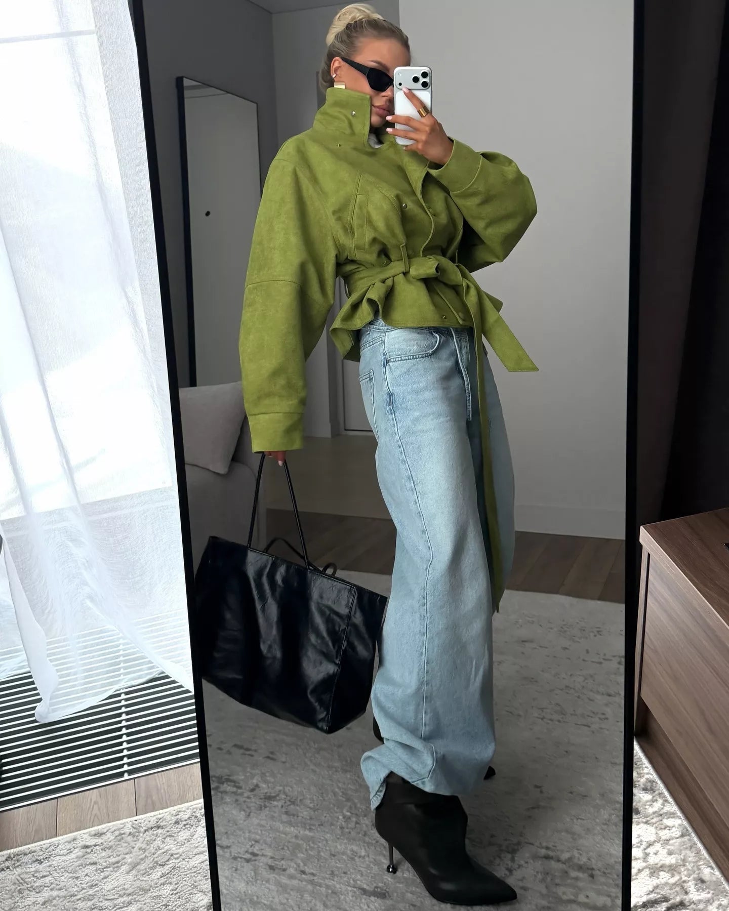 Trendsi Tie Waist Long Sleeve Cropped Jacket -