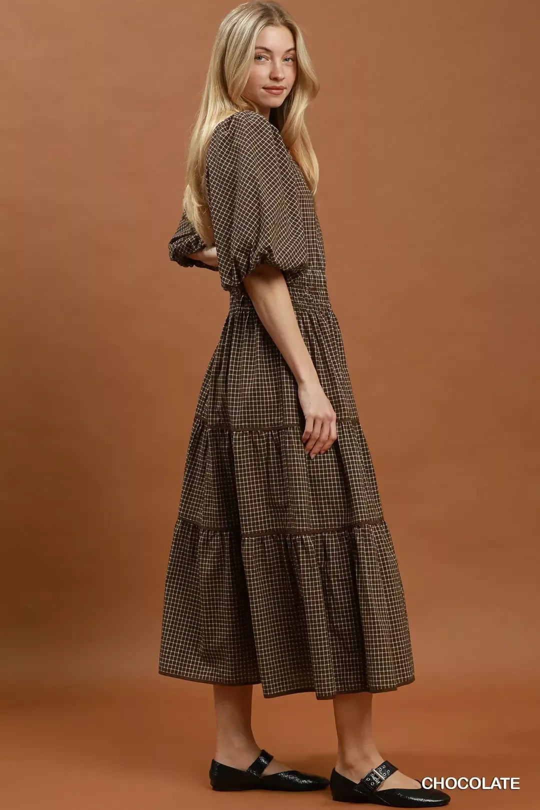 Trendsi Umgee Paid Smocked Waist Tiered Midi Dress -