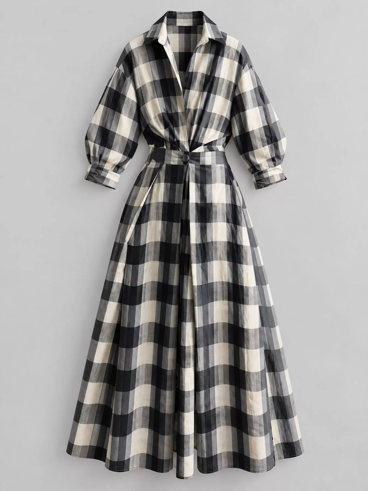 Collared Three-Quarter Sleeve Midi Shirt Dress — garment front