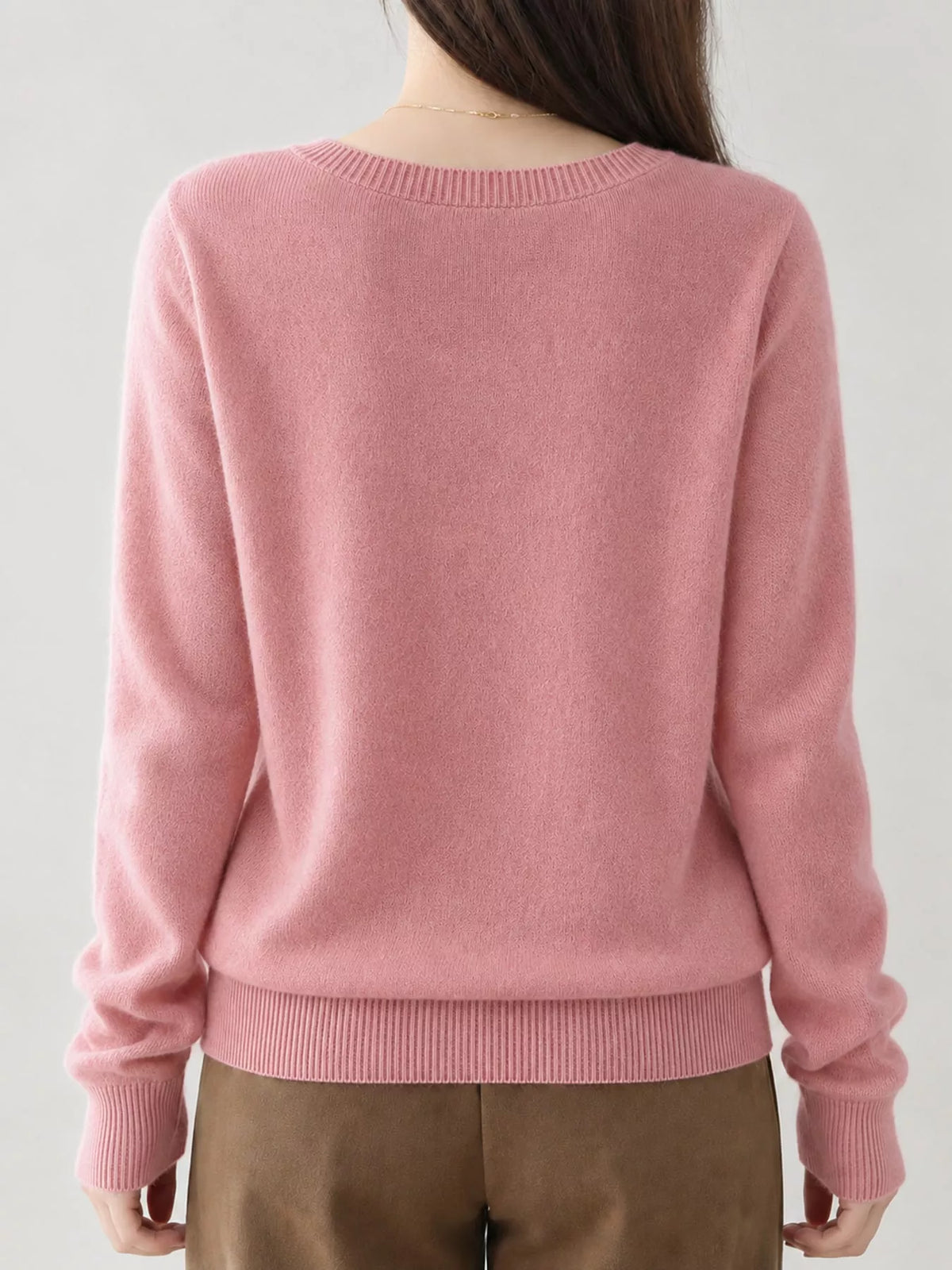 V-Neck Knit Sweater, back view in pink