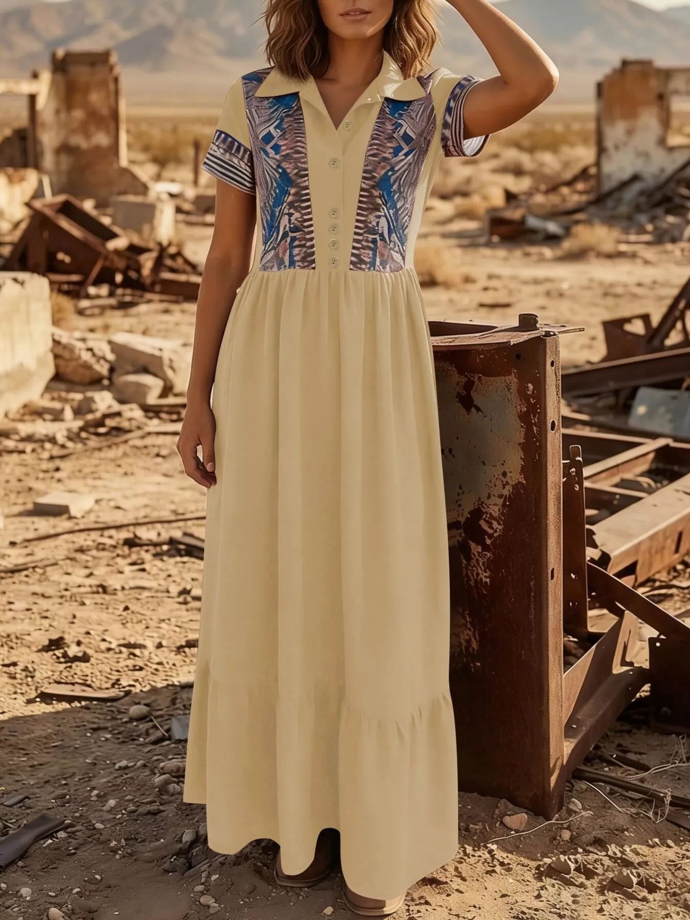 Trendsi Printed Button-Front Maxi Dress -