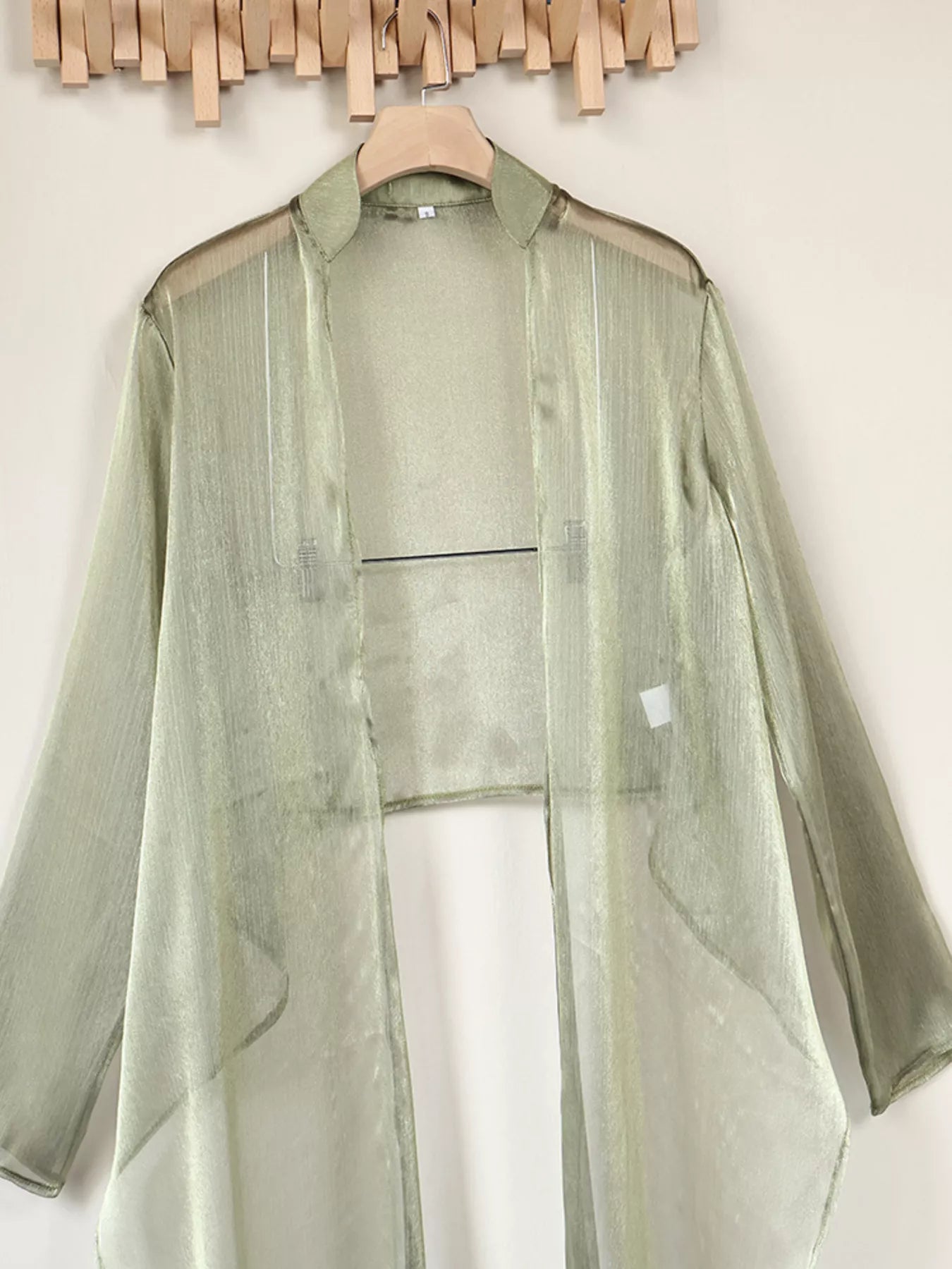 Trendsi Sheer Front Tie Detail Long Sleeve Shirt -