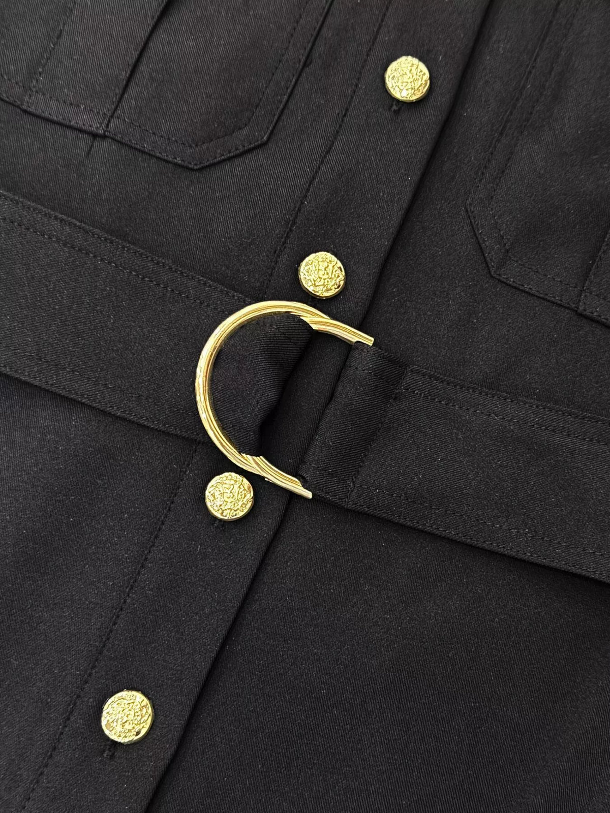 Button Front Midi Dress in black, construction detail
