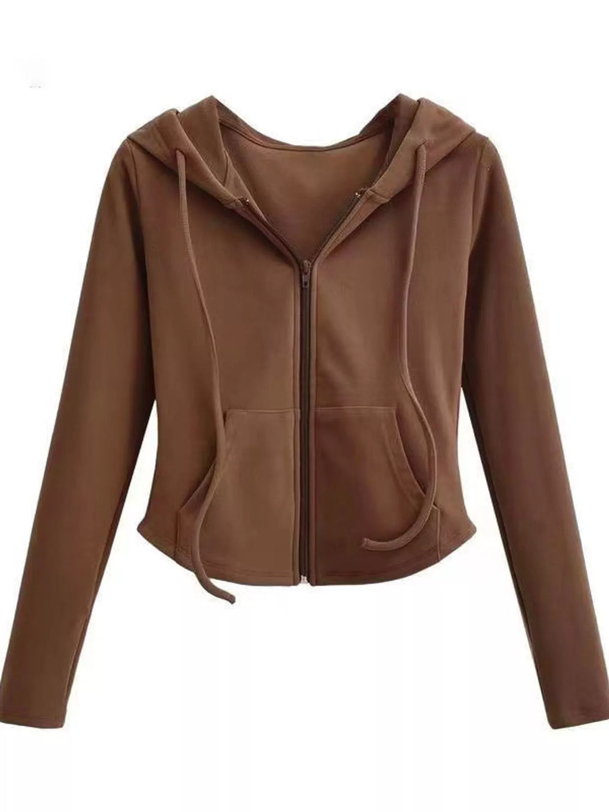 Drawstring hoodie, brown flat lay