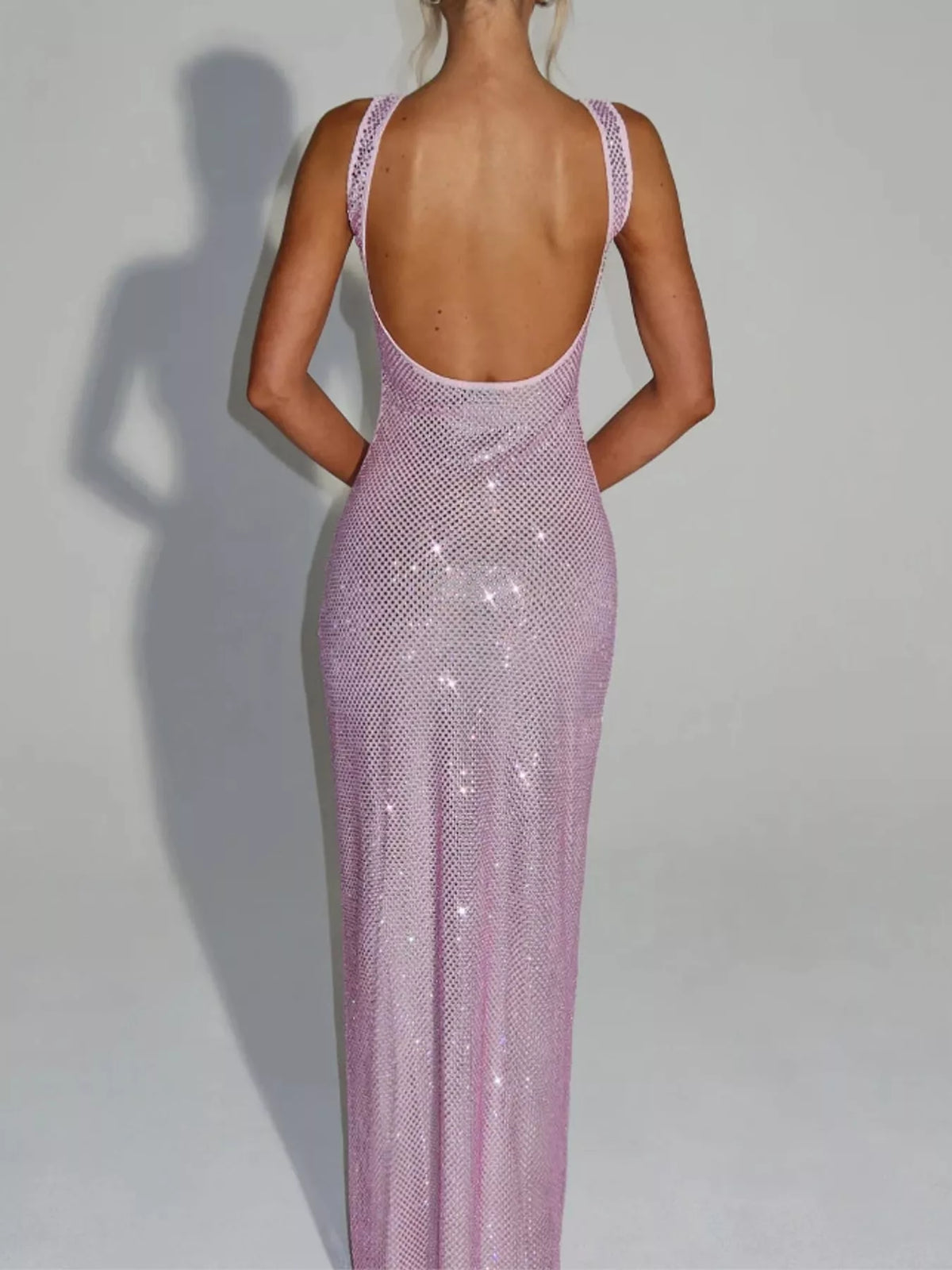 Square neck sleeveless maxi dress, back view