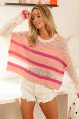 Trendsi BiBi Hollow Out Yoke Detail Striped Sweater -