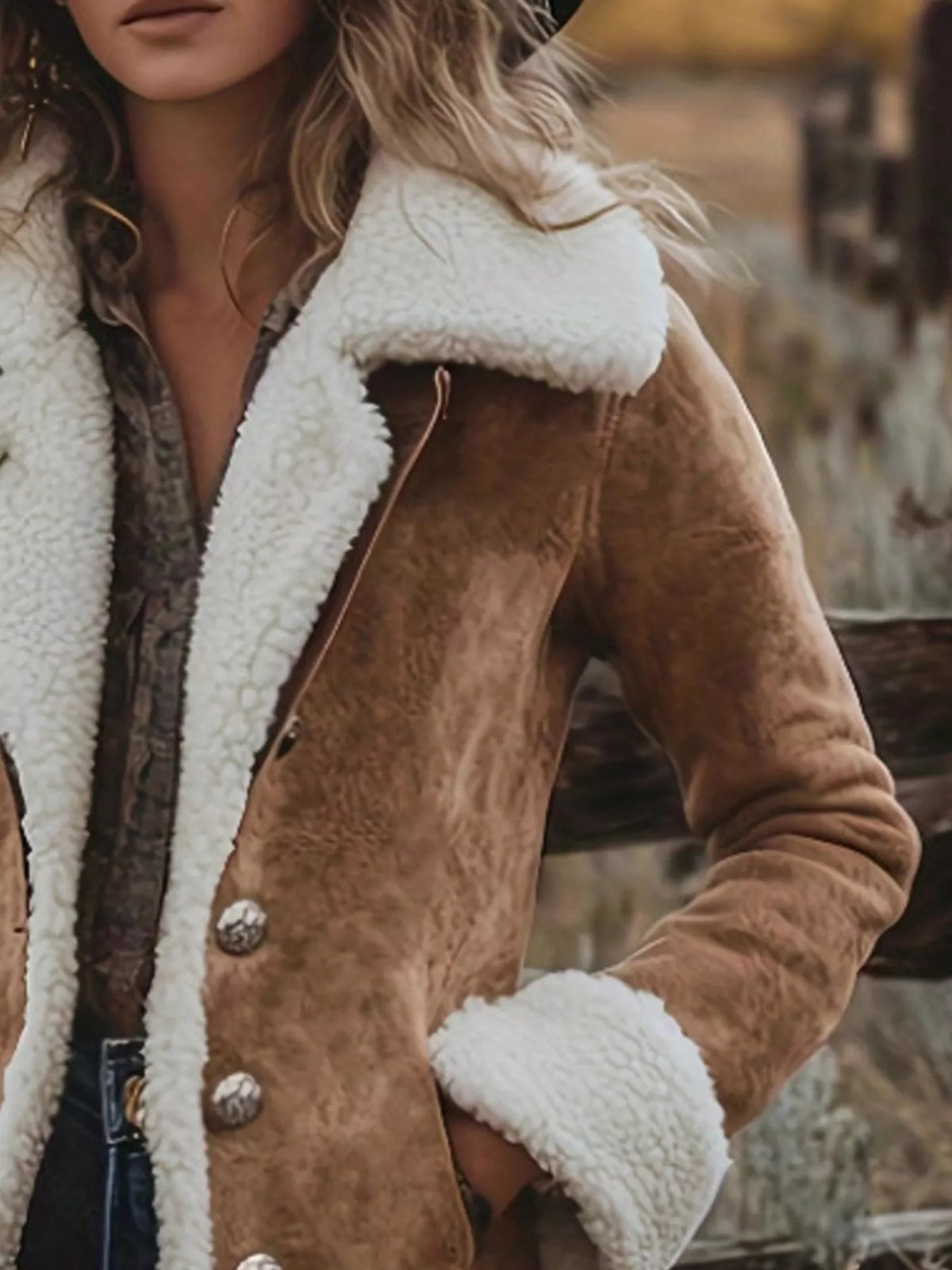 Trendsi Sherpa-Lined Button Up Jacket -