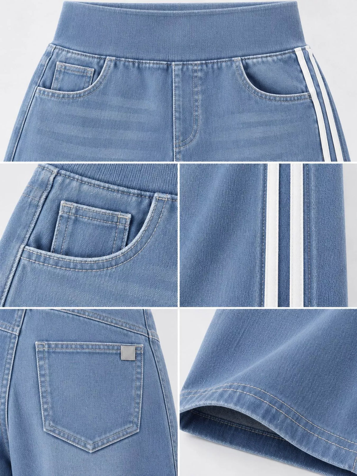 Wide-Leg Side-Stripe Jeans, detail view in blue