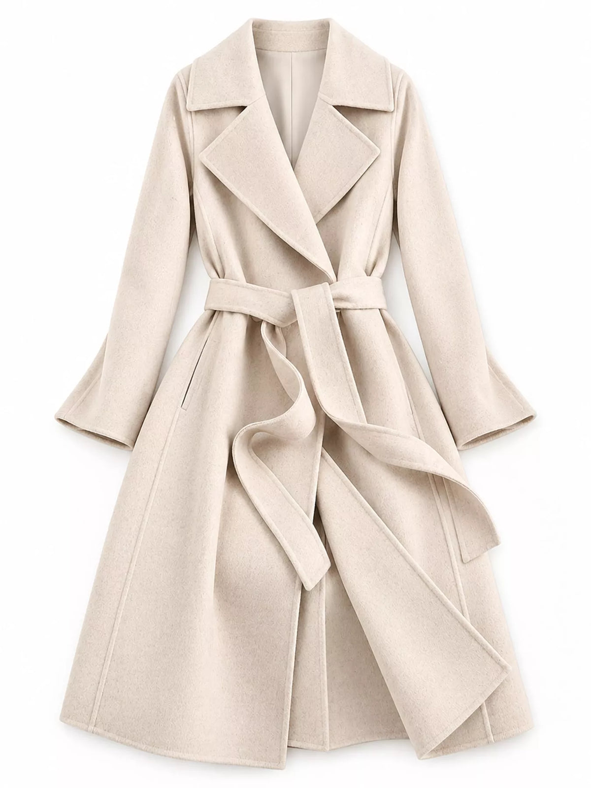 Cream belted longline wool coat