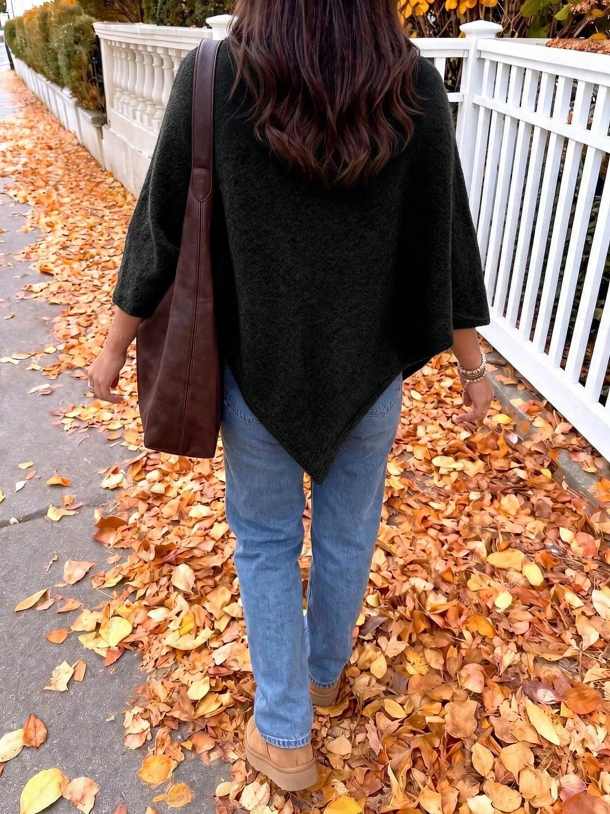 Black Oversized Round Neck Cape Sweater, back view
