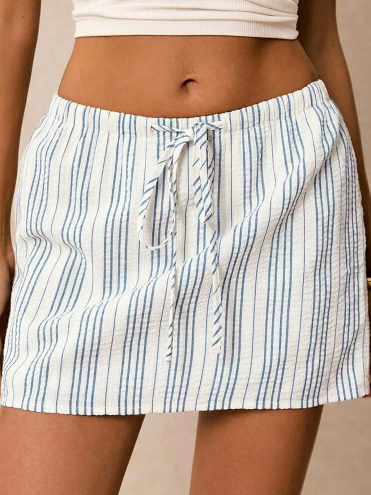 Striped skort, blue striped angled front