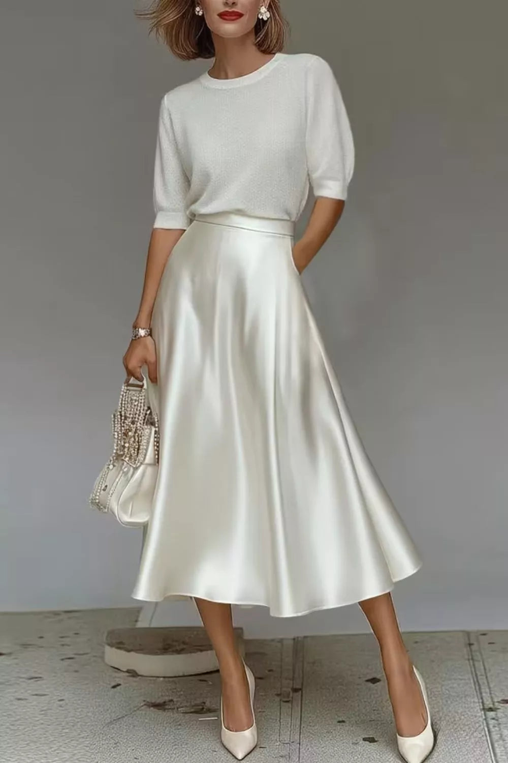 Trendsi Satin A-Line Midi Skirt -