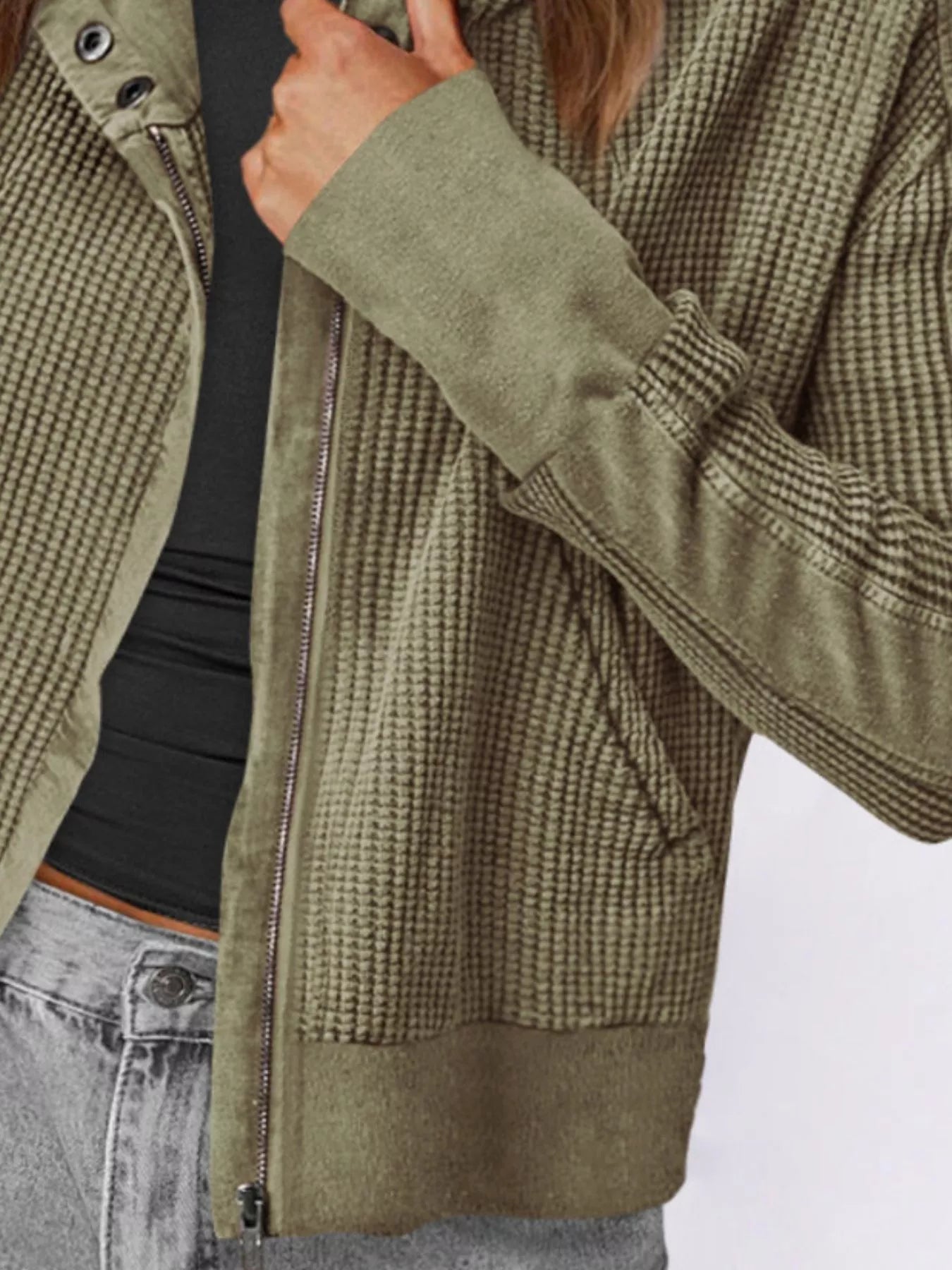 Trendsi Waffle Knit Zip-Up Jacket -