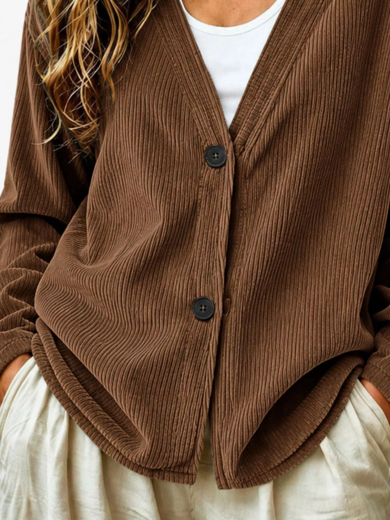 Trendsi Casual Corduroy Button-Up Cardigan -