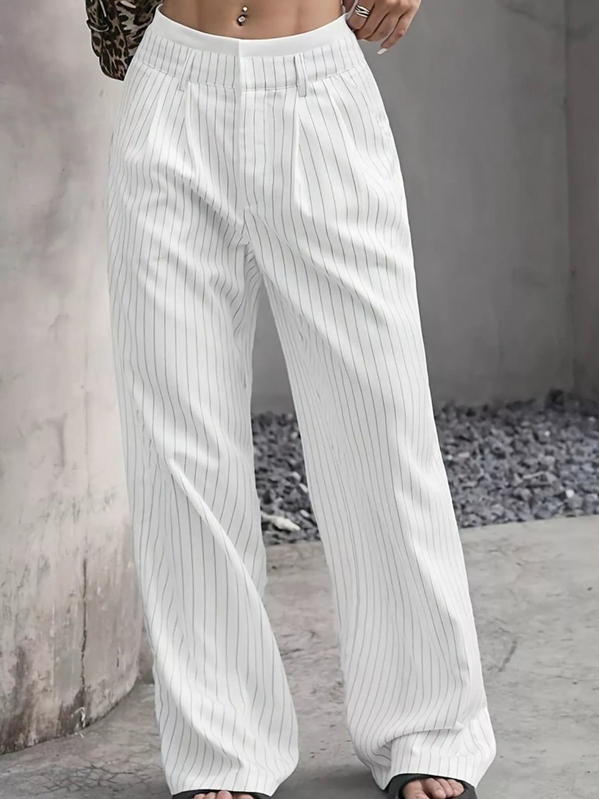 Striped wide-leg pants, white front