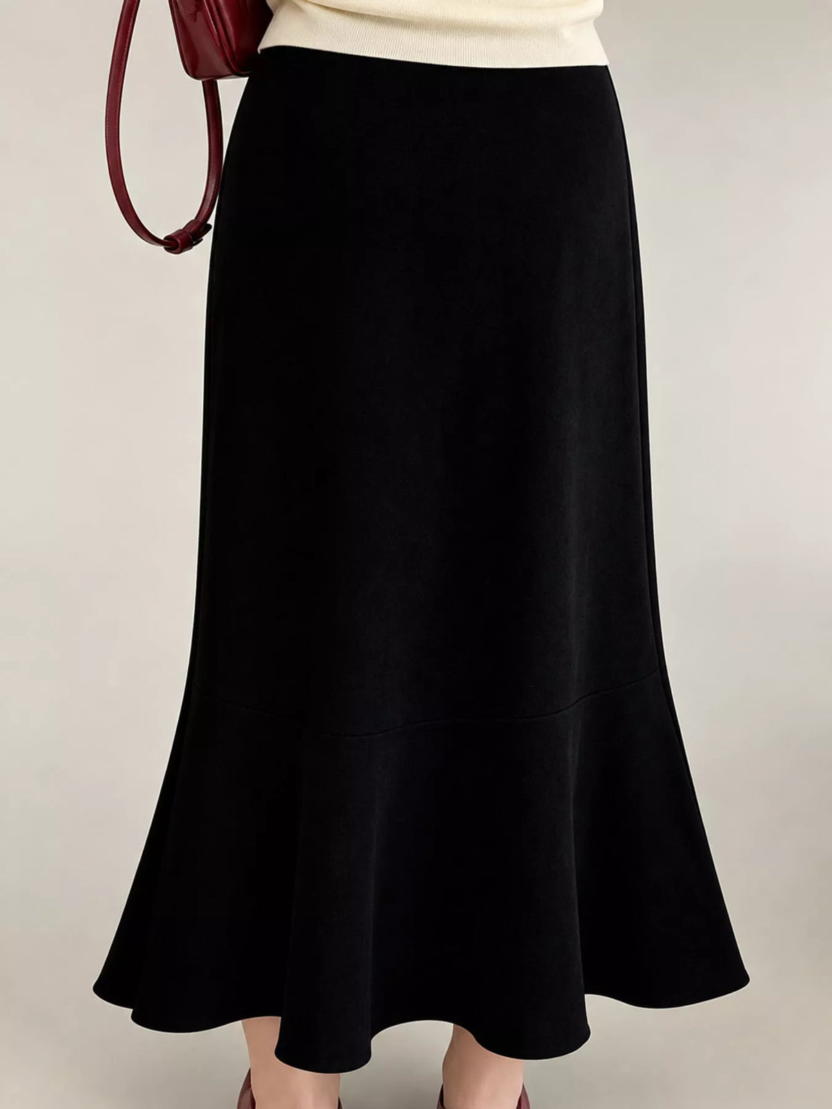 Black high-waisted flared skirt